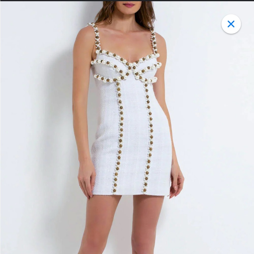 PatBo - White Pearl & Tweed Mini Dress - Size: 2